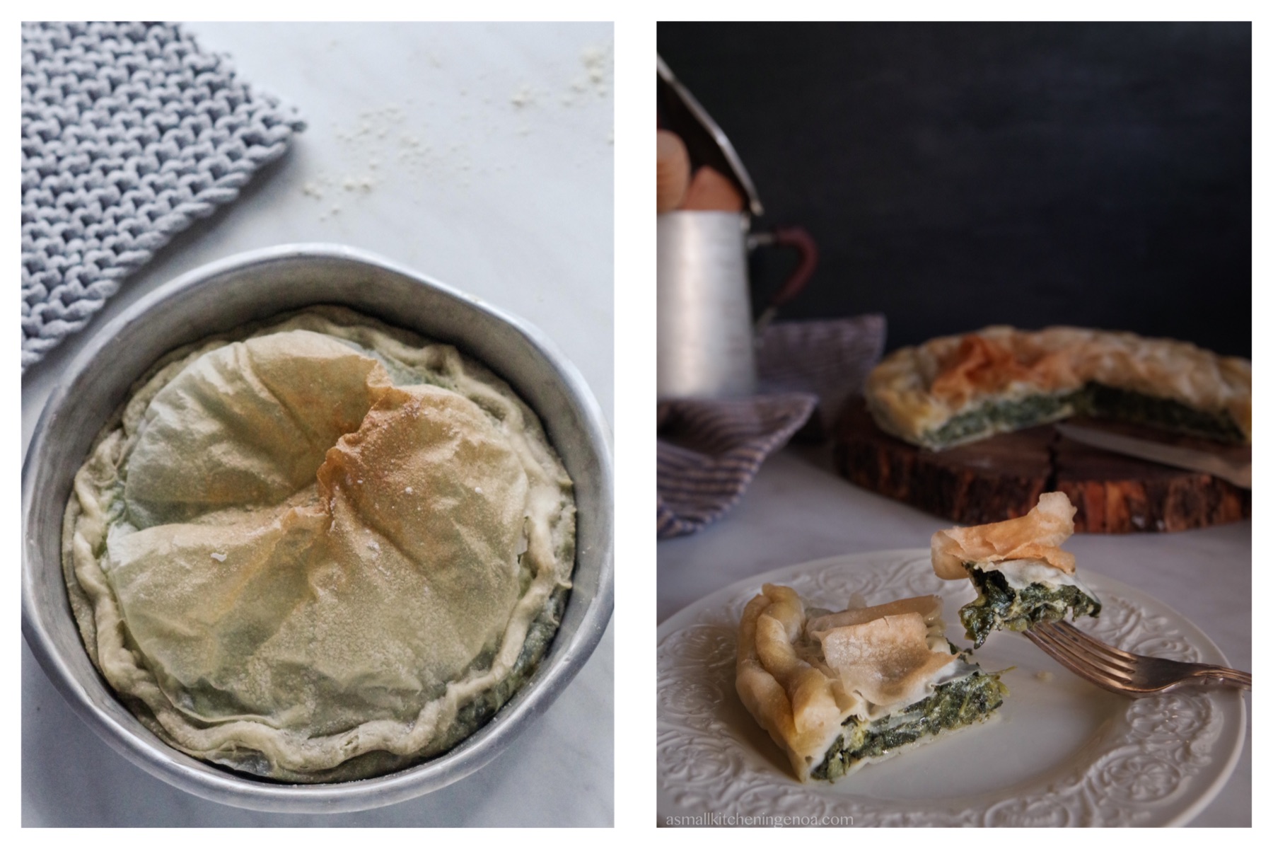 torta di bietole uscita dal forno e un fetta